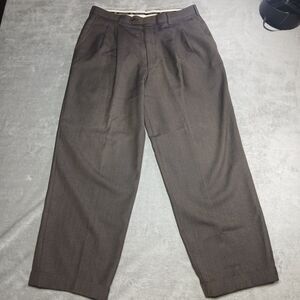 Hickey Freeman Mens 34x28 Brown Merino Wool Pleated Slacks Cuffed Italy Made 34